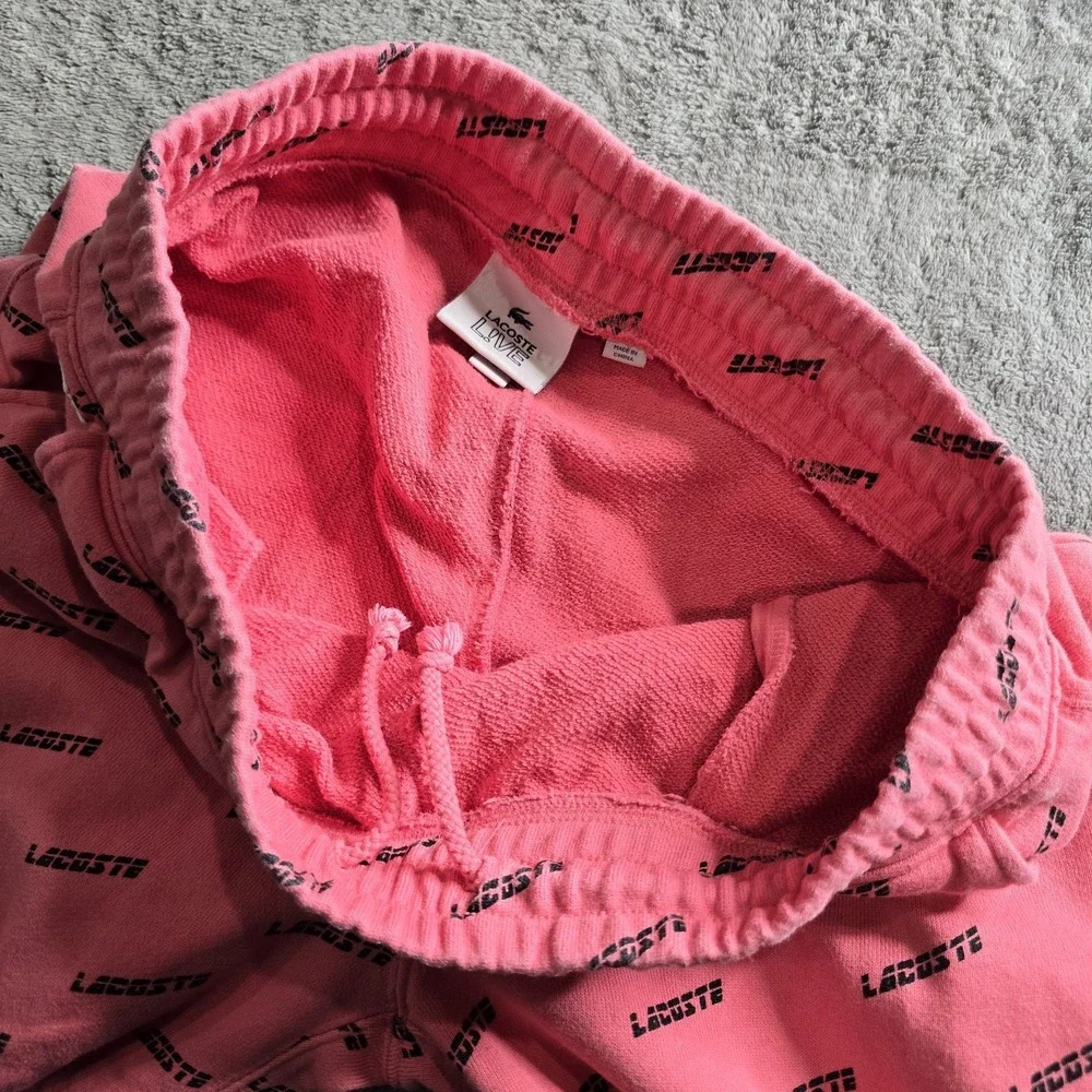 Lacoste Sweatpants Mens Medium Pink LIVE AOP Terry Cloth Fleece Jogger Lounge